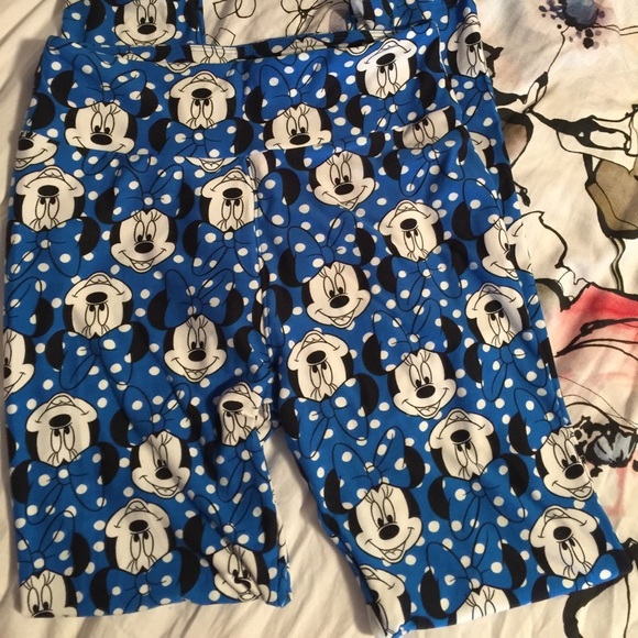 New Lularoe Disney Minnie Mouse OS one size Leggings blue white pants pull on - Picture 2 of 4